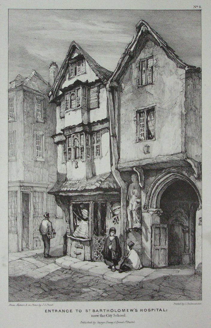 Lithograph - St Bartholomew's Hospital (now City School), Bristol - Prout